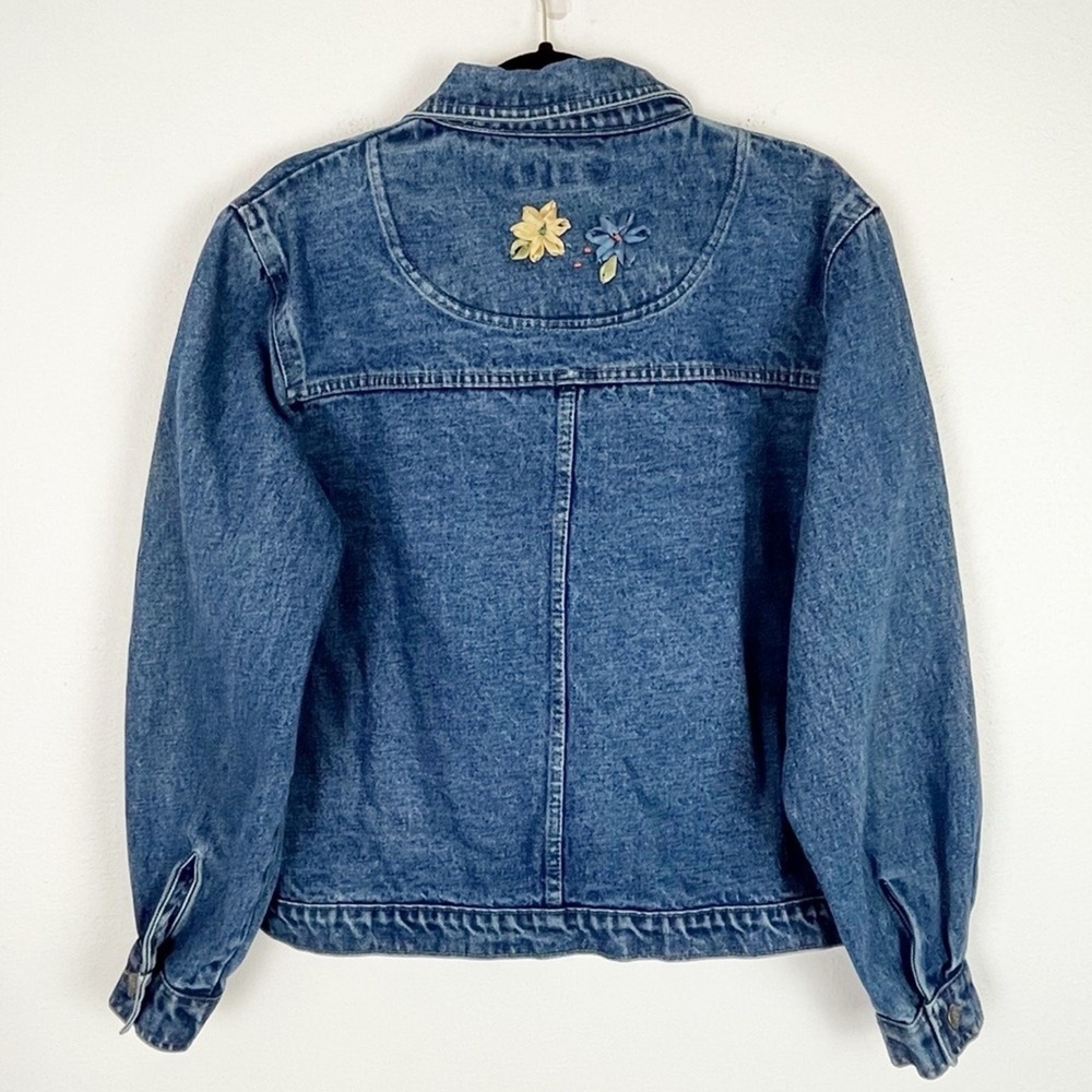Vintage Womens Floral Embroidered Denim Jean Jacket LG Cottagecore Shabby Chic - Picture 9 of 12